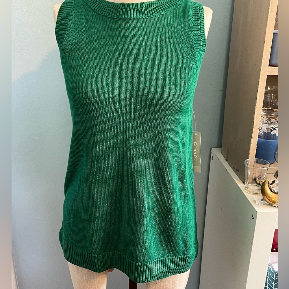 Chico’s Kelly Green Sleeveless Cotton/Rayon Blend Sweater NWT